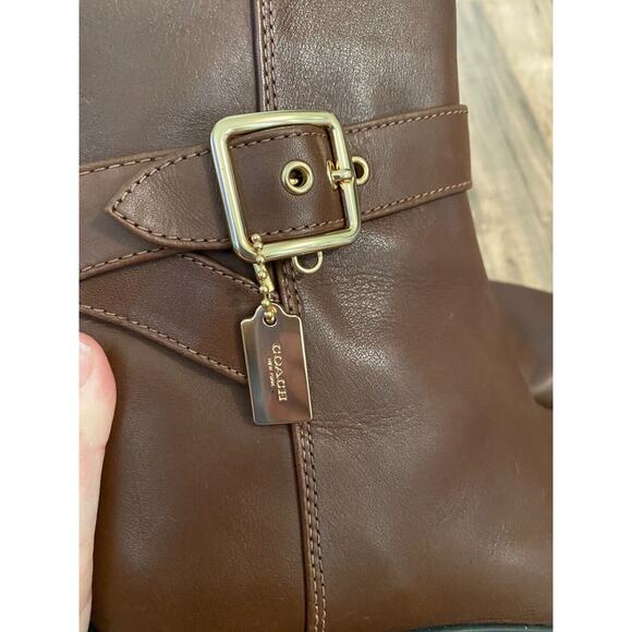 Coach NY Boots Women's 9 B Brown Leather Lacey Ankle Strap Buckle Bootie S22 - Picture 3 of 8